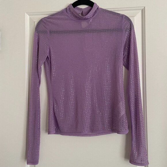 Jonathan Simkhai Crystal Desirae Rhinestone Sheer Lavender Blouse‎ Long Sleeve - Picture 1 of 7